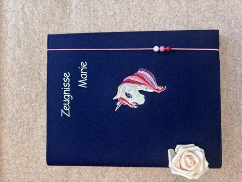 Zeugnismappe ♥♥ Einhorn ♥ Wollfilz ♥♥