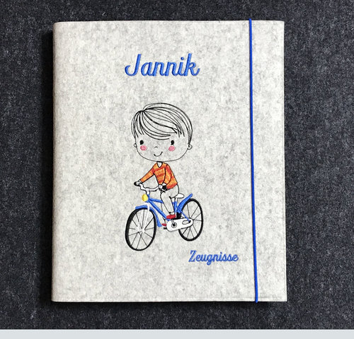 Zeugnismappe ♥♥ Junge ♥ Radler ♥ Wollfilz