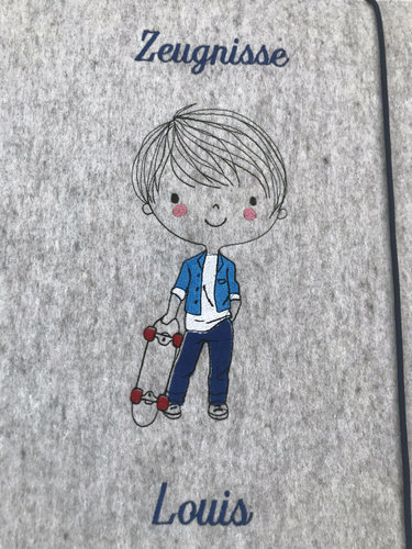 Zeugnismappe ♥♥ Junge ♥ Skateboard ♥ Wollfilz