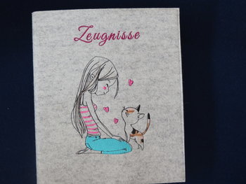 Zeugnismappe ♥♥ Girl mit Kätzchen ♥ Wollfilz ♥♥