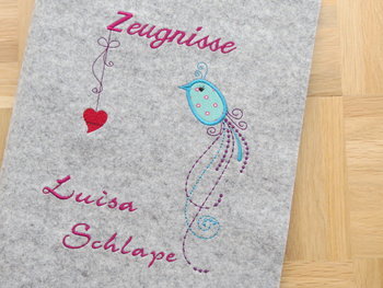 Zeugnismappe ♥♥ Mädchen ♥ Wollfilz ♥ Zaubervogel